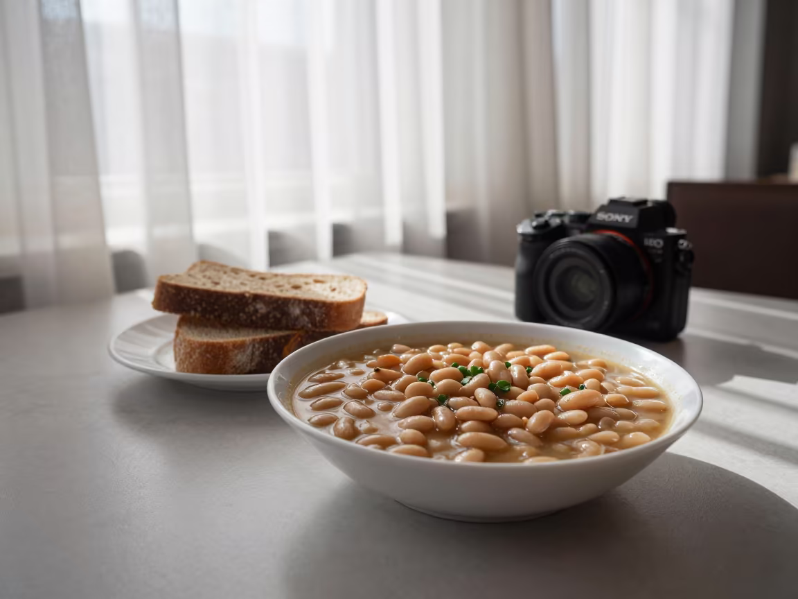 Fasolia Bean Stew and Bread on Restaurant Table in on a restaurant table in Namangan
