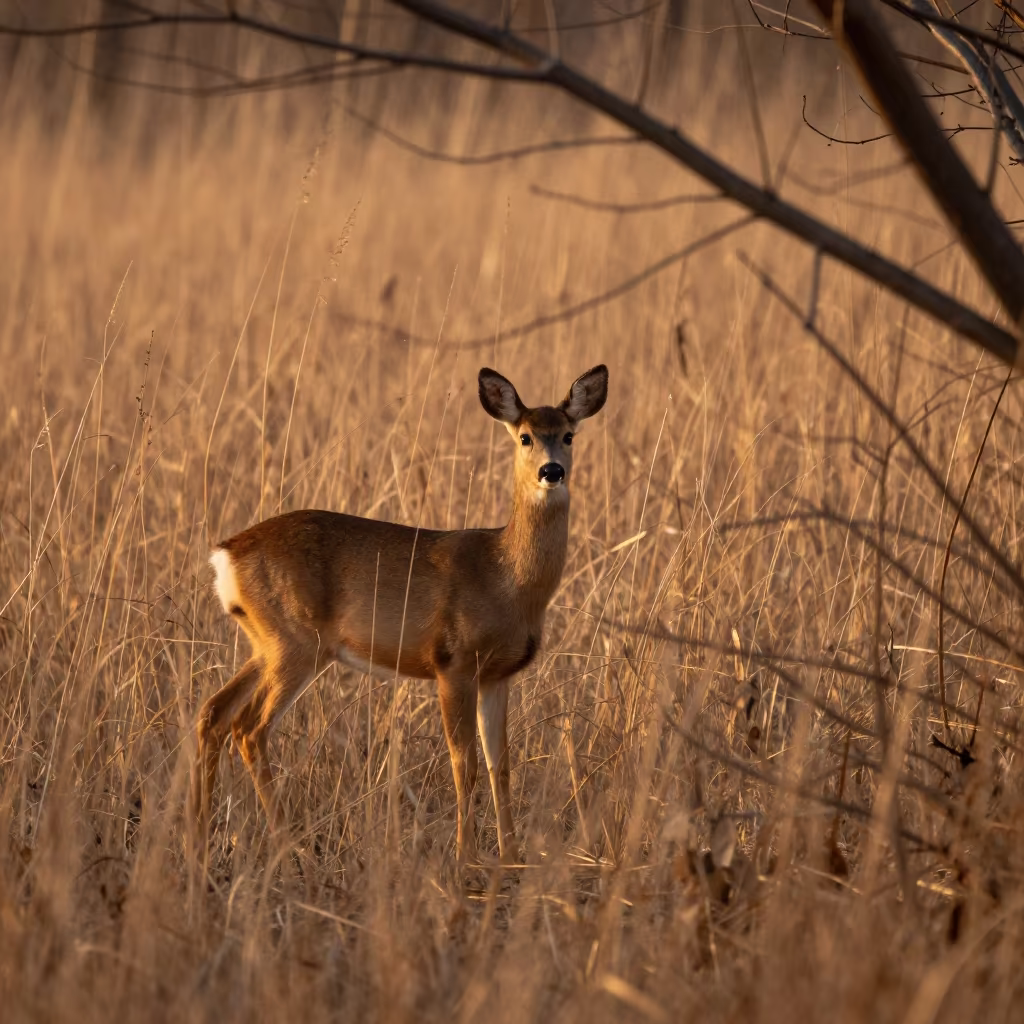 Fawn Hidden in Dry Grass at Sunset in near Victoria
