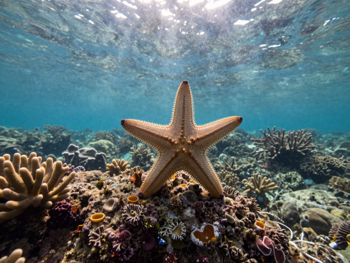 Feather Star Crinoid on Reef Ledge in Bali in beneath a reef ledge in tropical shallows near Denpasar