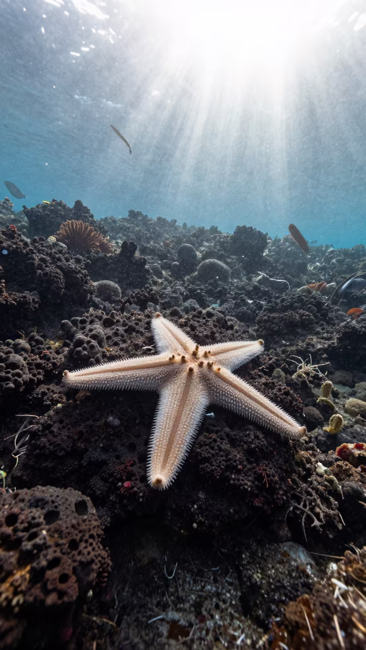 Feather Star Crinoid on Volcanic Reef Ledge in beside a volcanic reef overhang near Denpasar