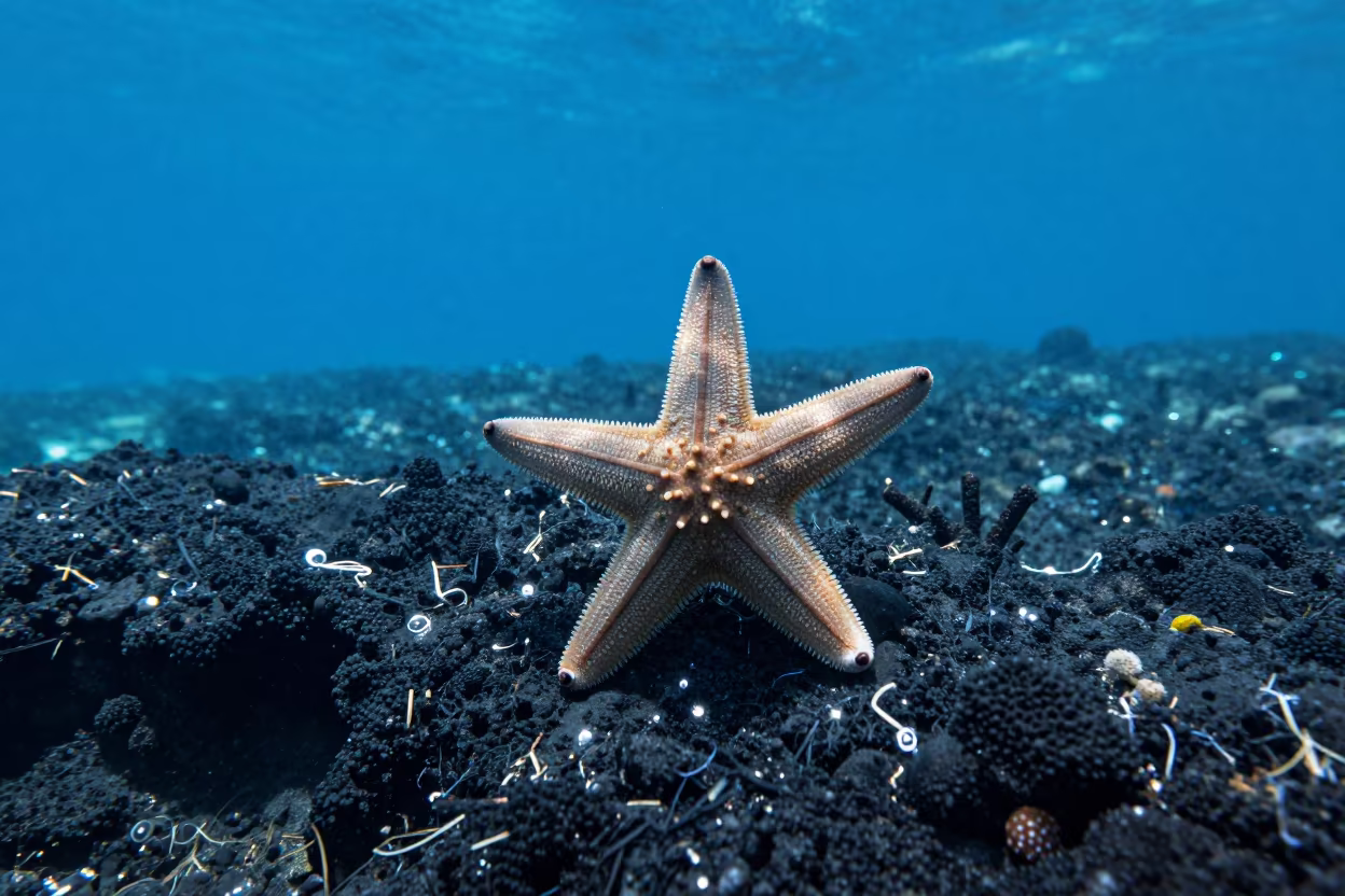 Feather Star Crinoid on Zanzibar Volcanic Reef in beside a volcanic reef overhang near Zanzibar