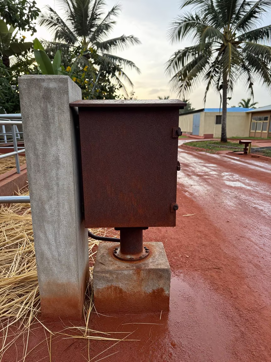 Feed Auger Control Box Yemen Wet Season in along a feedlot lane in Yemen