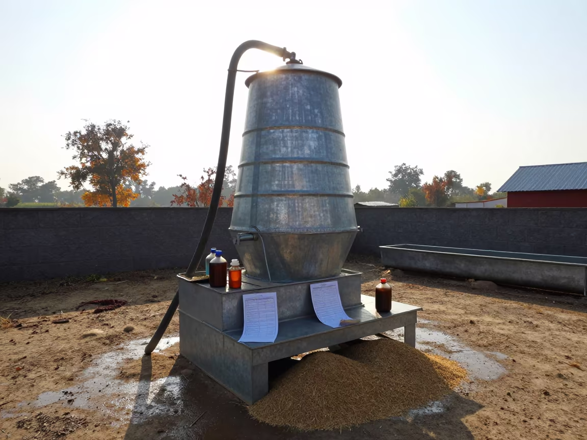 Feed Mill Scale Bench in Himachal Autumn in near a windbreak and water trough in Himachal Pradesh