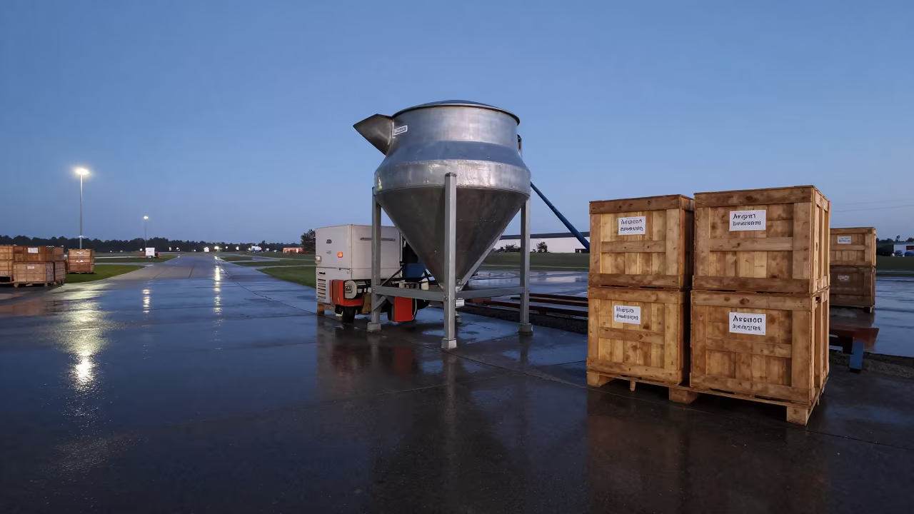 Feed Mixer Bay Aragon Stockyard Before Dawn in at a stockyard loading ramp in Aragon