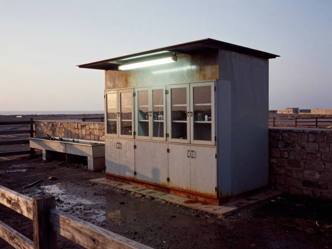 Feed Mixer Bay Medicine Cabinets Oman Wet Season in near a windbreak and water trough in Oman