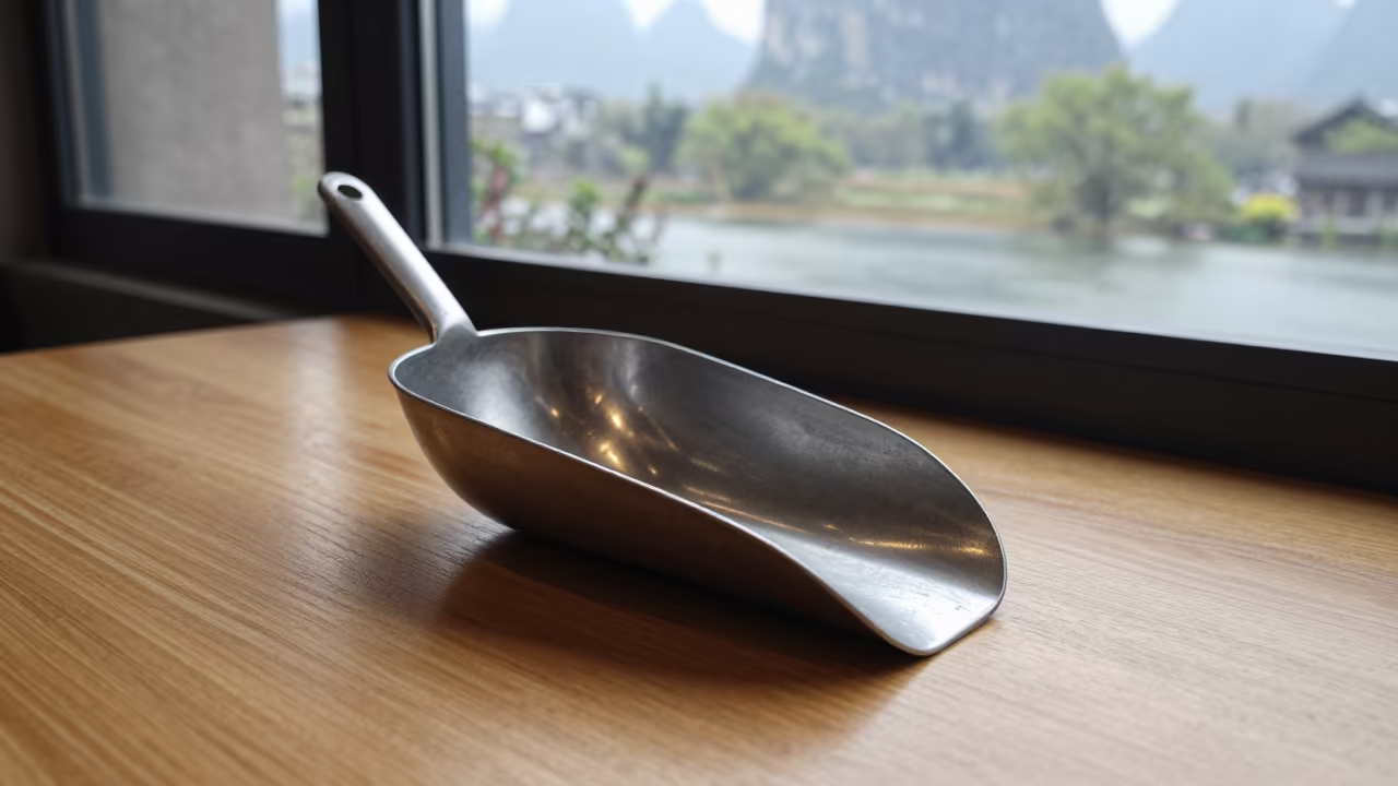 Feed Scoop on Cafe Table Guilin Late Spring in on a cafe table by a window near Guilin