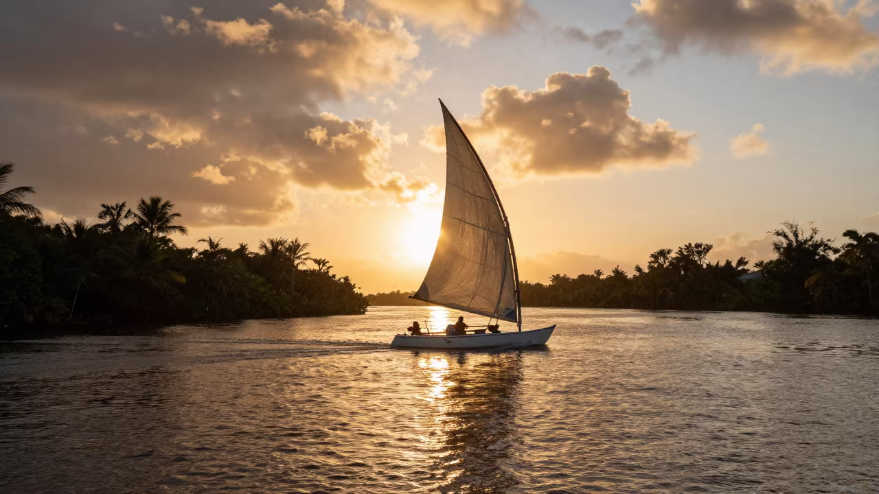 Felucca Sailboat at Florida Sunset Switchback in along a switchback approach in Florida