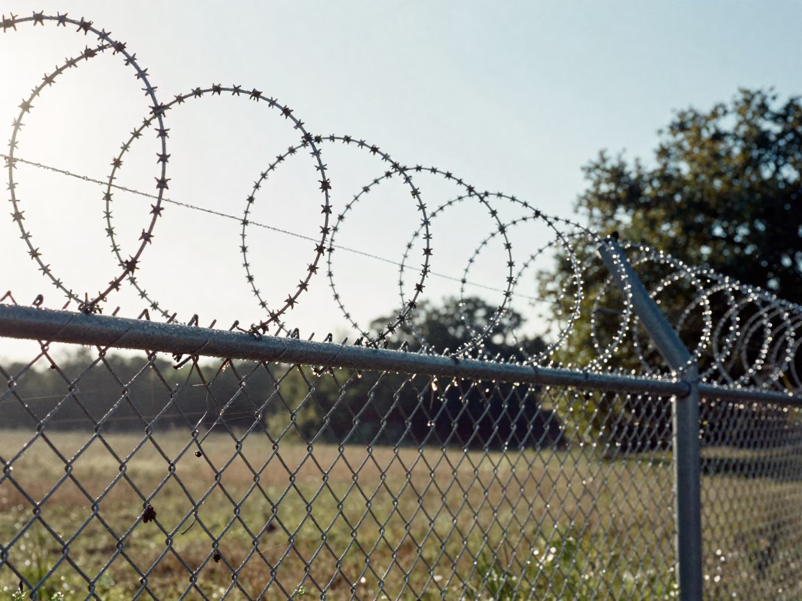 Fence Beaded in Austin at Bright Midmorning Light in in Austin, Texas, United States