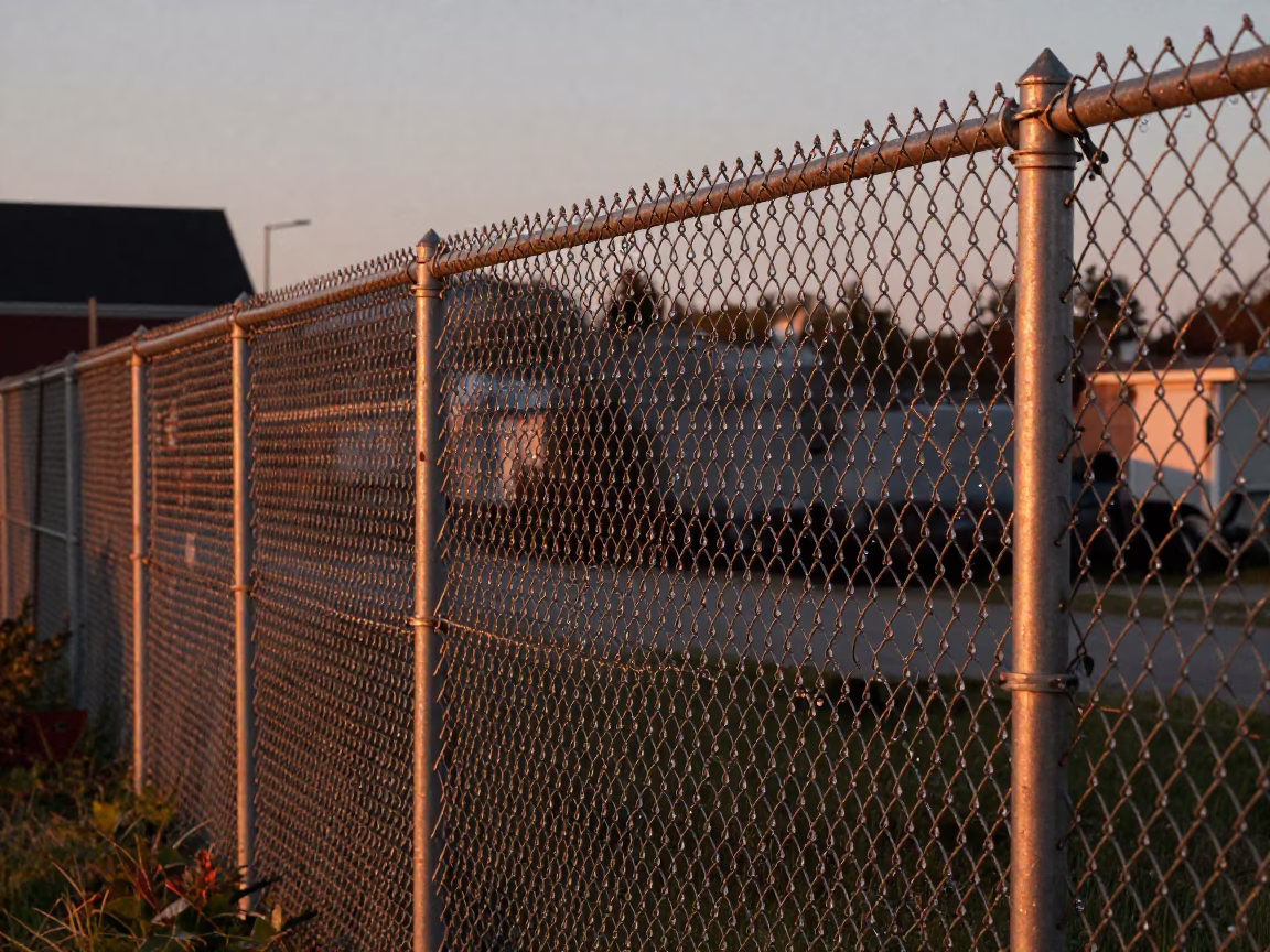 Fence Beaded in Halifax at Copper-toned Light Before Dusk in in Halifax, Nova Scotia, Canada
