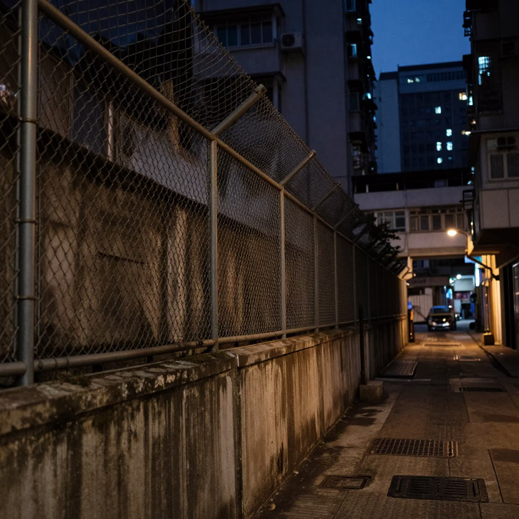 Fence Beaded in Hong Kong at The Predawn Darkness Light in in Hong Kong, Hong Kong