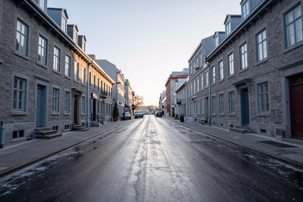 Fencing Streets just after sunrise in Quebec City in in Quebec City, Quebec, Canada