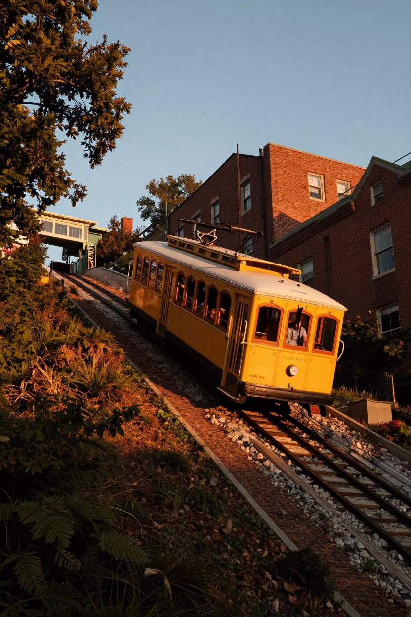 Fenway Park Funicular Climbing Steep Hill at Sunset in Boston Massachusetts in in Boston, Massachusetts, United States