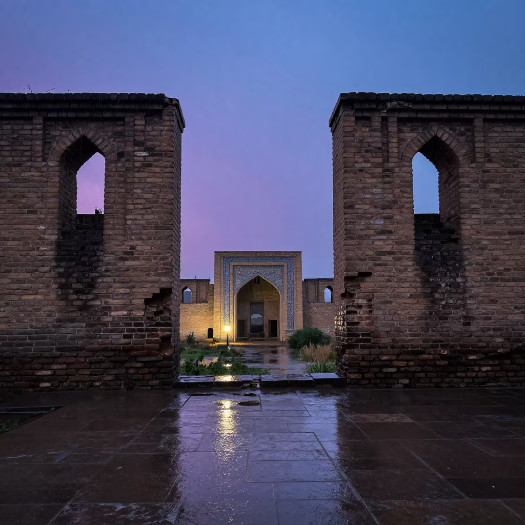 Fergana Ruins Arrow Slits Twilight Monsoon in through an abandoned ceremonial court near Fergana
