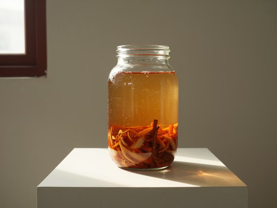 Fermenting Kimchi Jar on Museum Plinth in on a museum plinth in Can Tho
