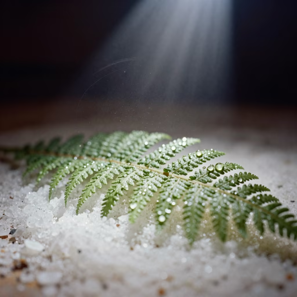 Fern Droplets on Salt Crystals Conakry in on salt crystals along a pan rim in Conakry