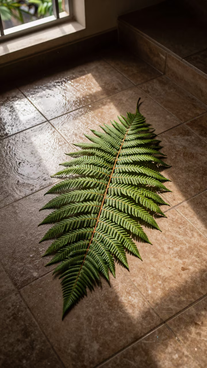 Fern Fractal Pattern Over Tiled Stair Hall Floor in inside a tiled stair hall in Malakal
