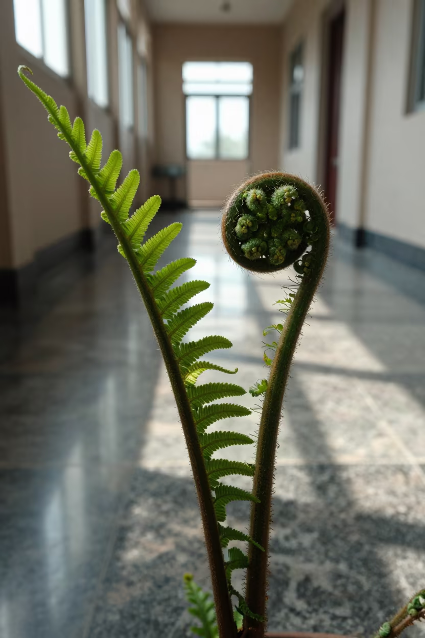 Fern Frond Spiral in Sylhet Skylight in inside a skylit passageway in Sylhet
