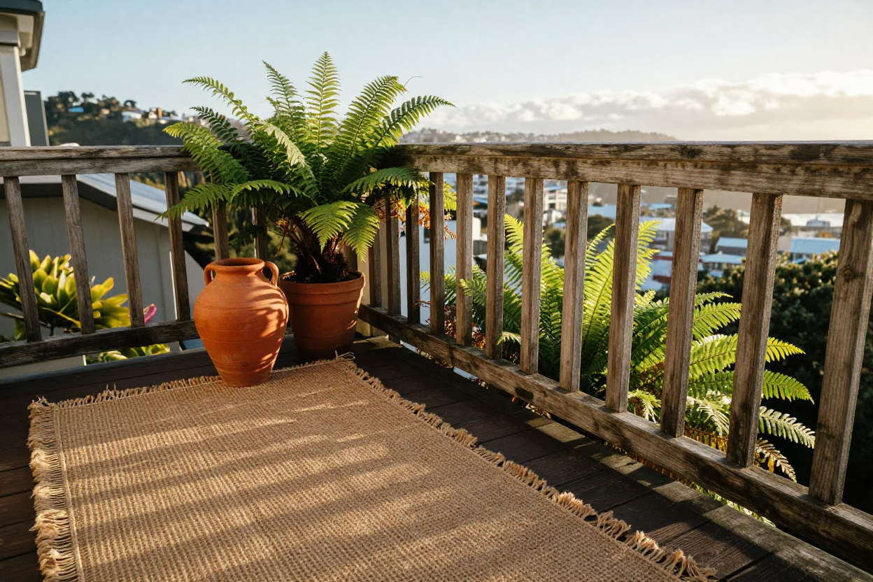 Fern just after sunrise in Wellington in in Wellington, New Zealand