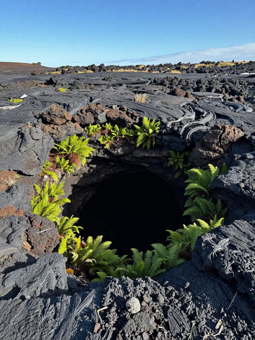 Fern Covered Lava Tube Shoreline Colorado Late Afternoon in along a wave-cut shoreline in Colorado