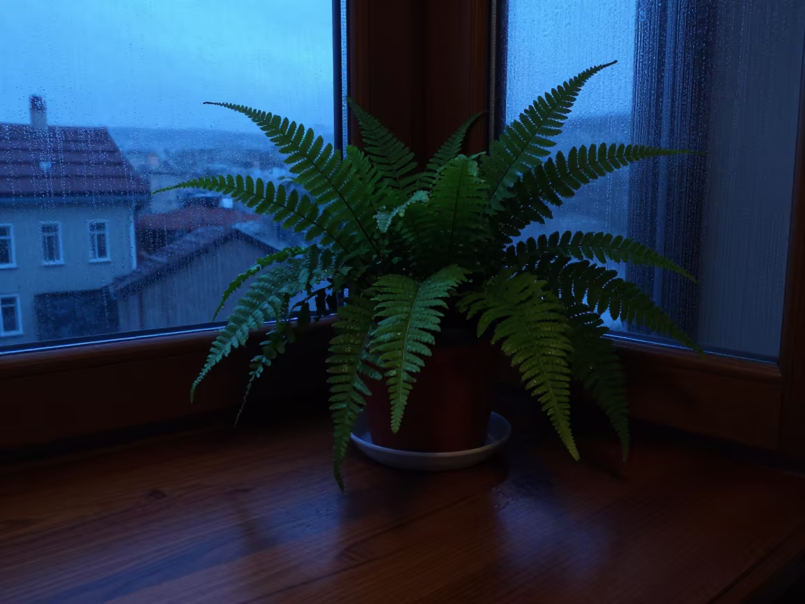 Fern on Desk in Eskişehir Twilight in on a writing desk in Eskişehir