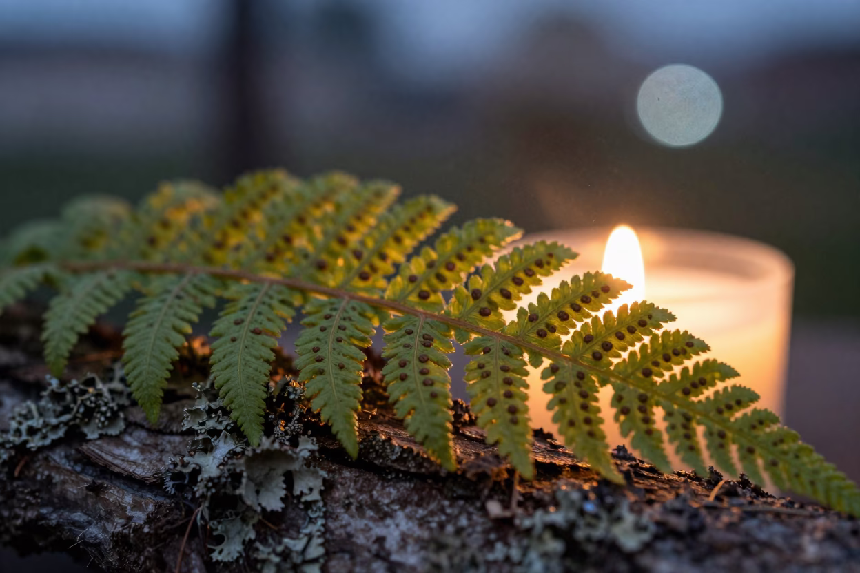 Fern Spore Pattern Macro on Lichen Bark in on lichen-covered bark in Maxixe