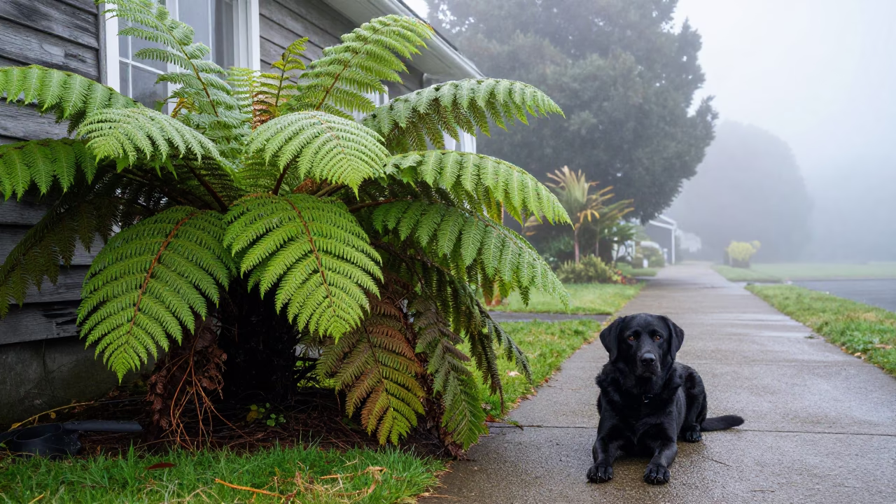 Ferns at Dawn Light in in Christchurch, New Zealand
