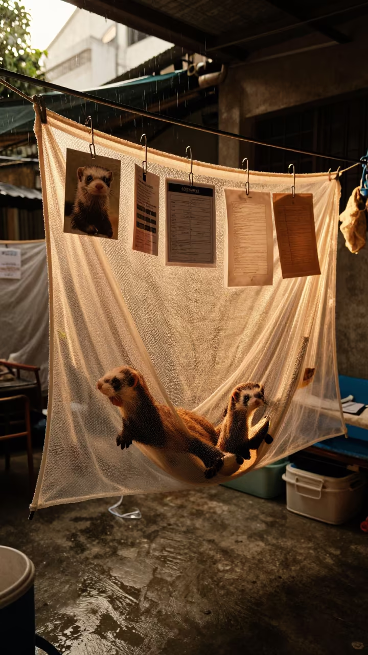 Ferret Hammock in Ho Chi Minh Adoption Room in inside an adoption room in Ho Chi Minh City