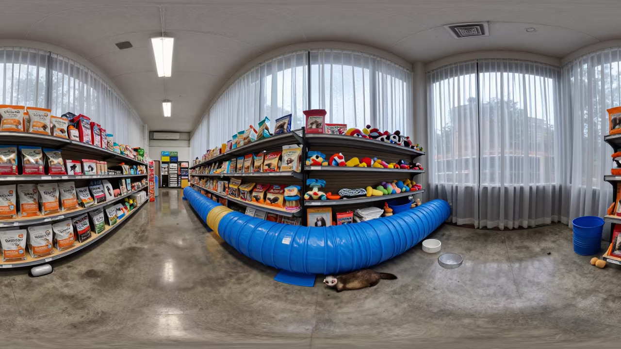 Ferret Tunnel Display in Callao Pet Store Monsoon Morning in inside a pet store aisle in Callao