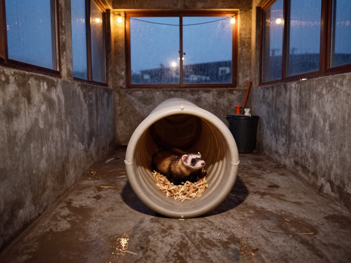Ferret Tunnel Display Kennel Diyarbakir Twilight in in a boarding kennel corridor near Diyarbakir