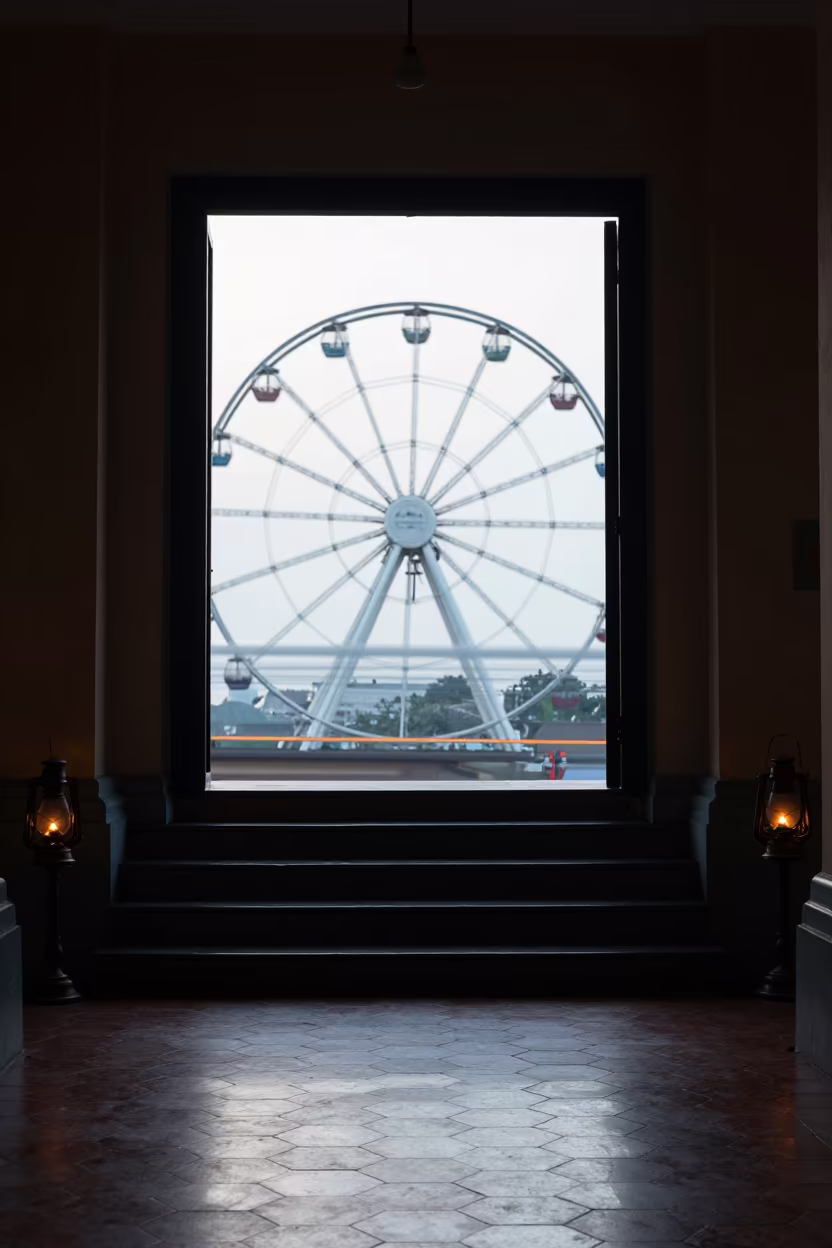 Ferris Wheel Light Trails in Hue Tiled Hall in inside a tiled stair hall near Hue
