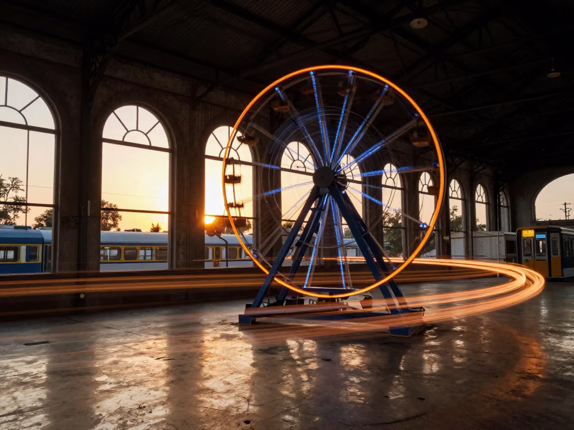 Ferris Wheel Light Trails in Koudougou Terminal in inside a restored train terminal in Koudougou
