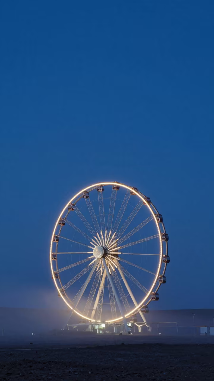 Ferris Wheel Lit Against Namibian Twilight Sky in under the clearest stretch of sky in Namibia