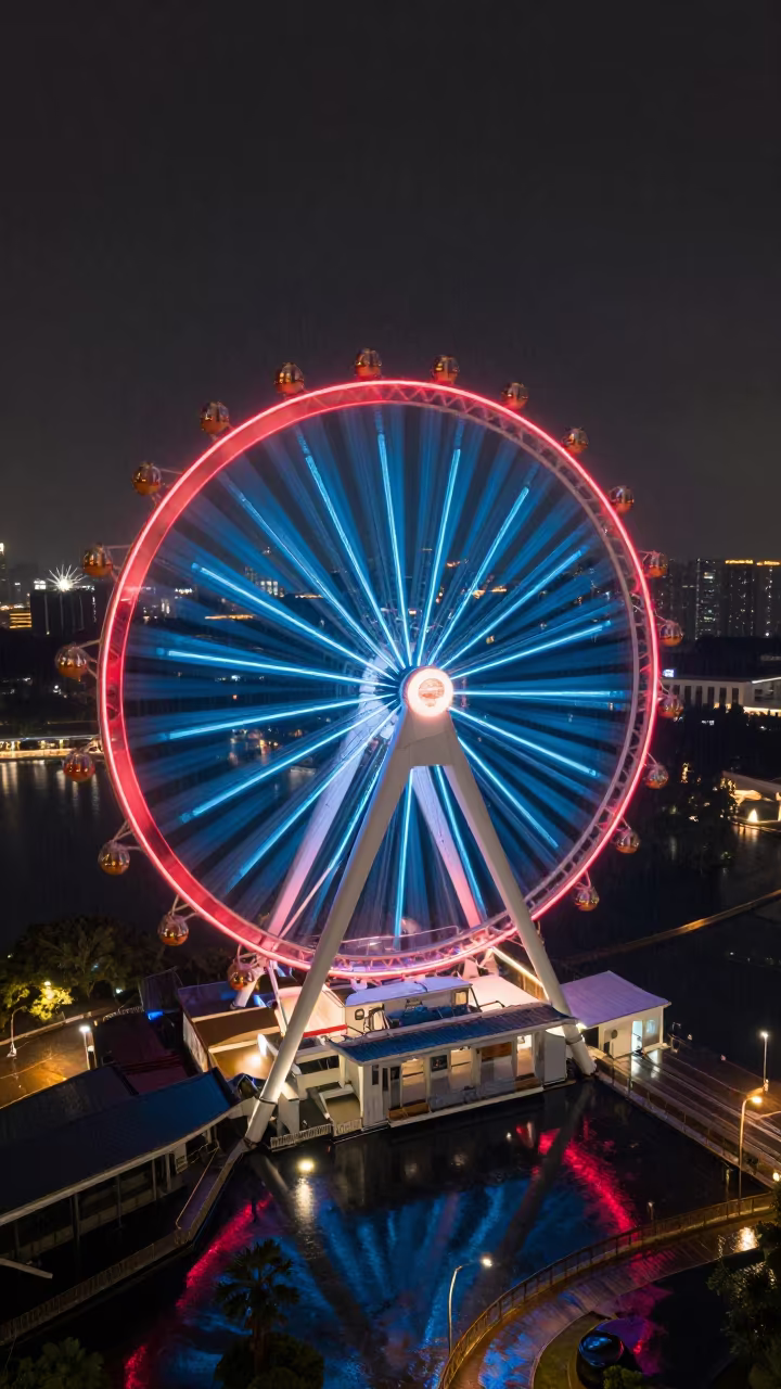 Ferris Wheel Spoke Trails Over Dalian Atrium in inside a vaulted atrium in Dalian