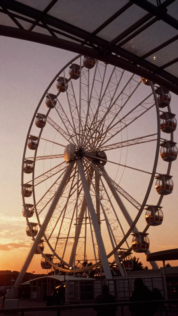 Ferris Wheel Sunset Reflection in Algiers Arcade in inside a glass-roofed arcade in Algiers