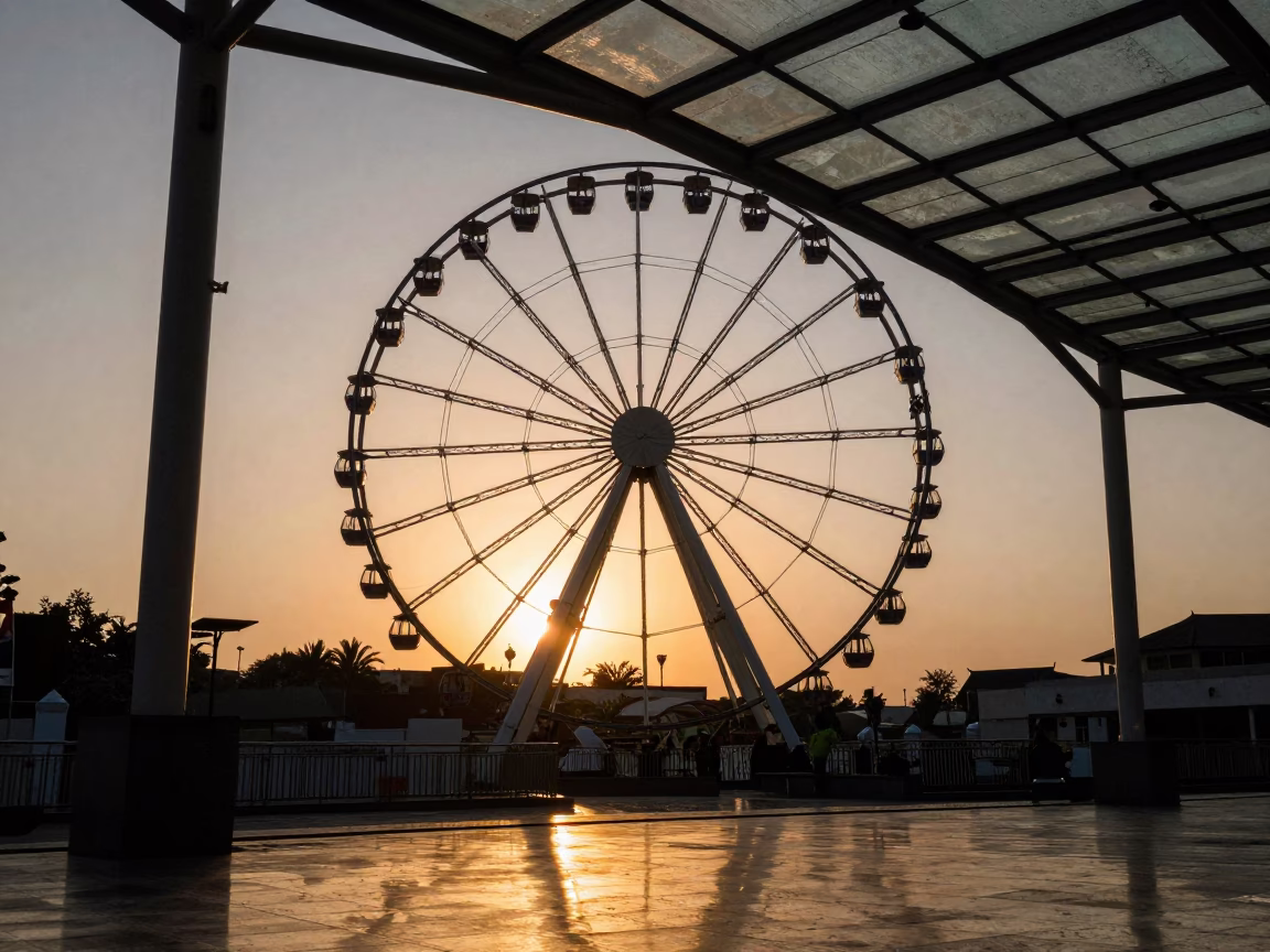 Ferris Wheel Sunset Reflections Sokoto Arcade in inside a glass-roofed arcade near Sokoto