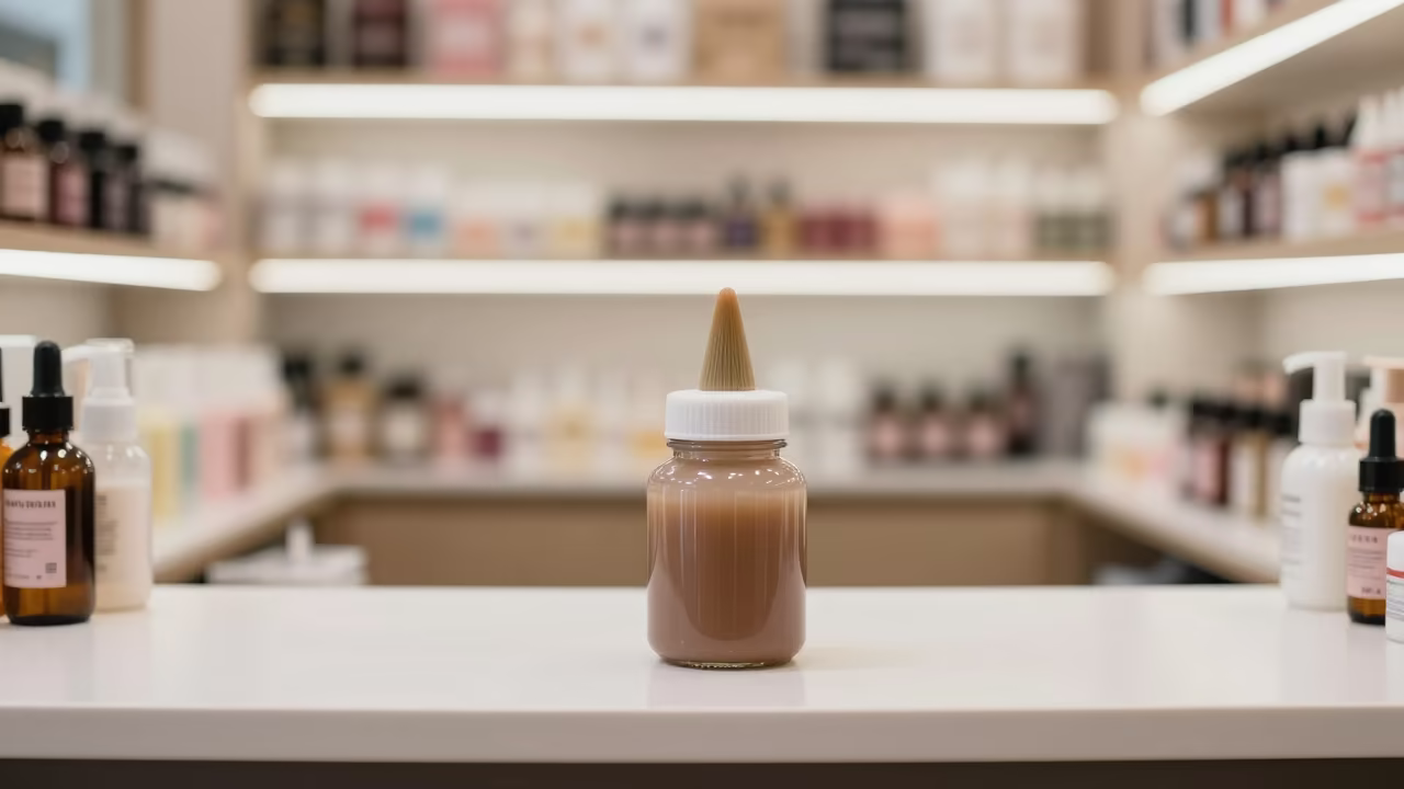 Ferrule Cleaner Jar in Basra Beauty Supply in in a beauty supply area under white LEDs in Basra