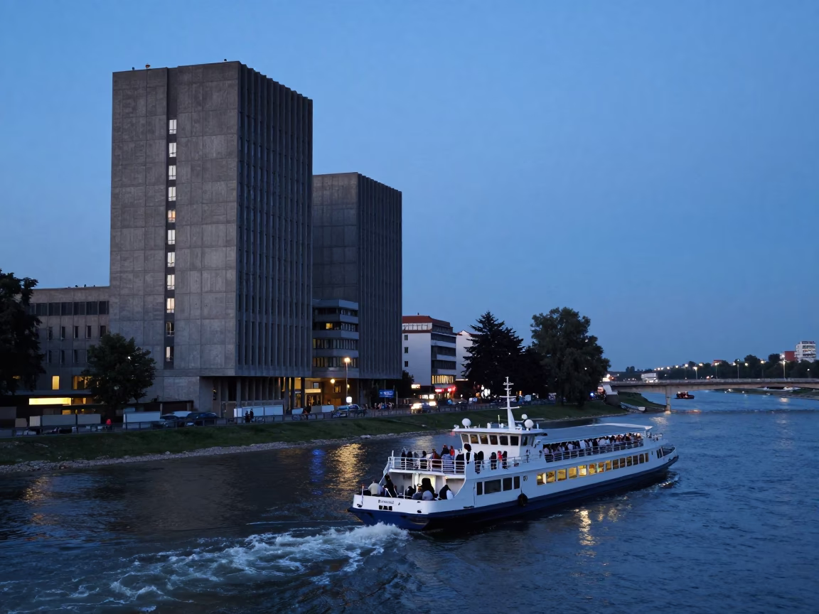 Ferry Crossing in Krakow at Twilight in in Krakow, Poland