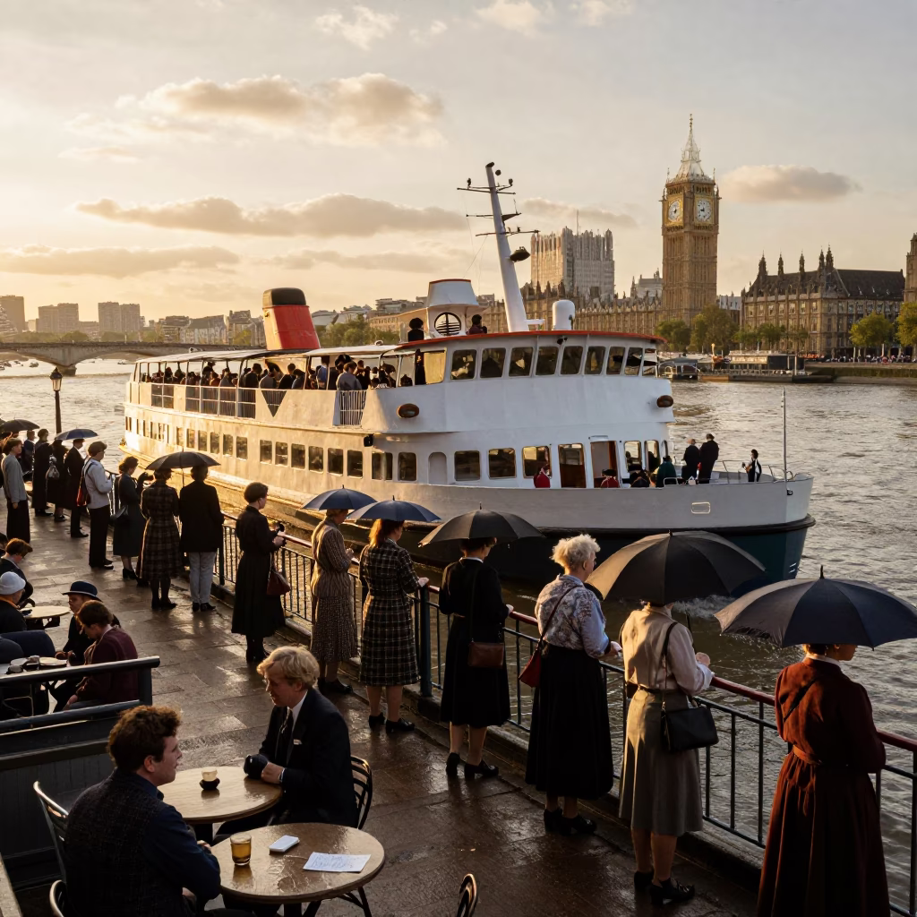 Ferry Crossing in London at Golden Hour in in London, United Kingdom