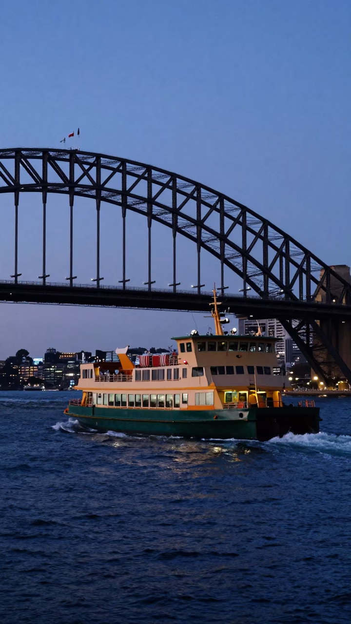Ferry Crossing in Sydney at Twilight in in Sydney, New South Wales, Australia
