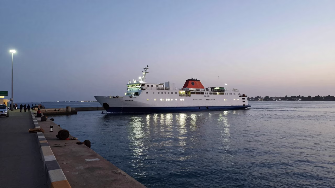 Ferry Departure in Dakar at First Light Of Dawn in in Dakar, Senegal