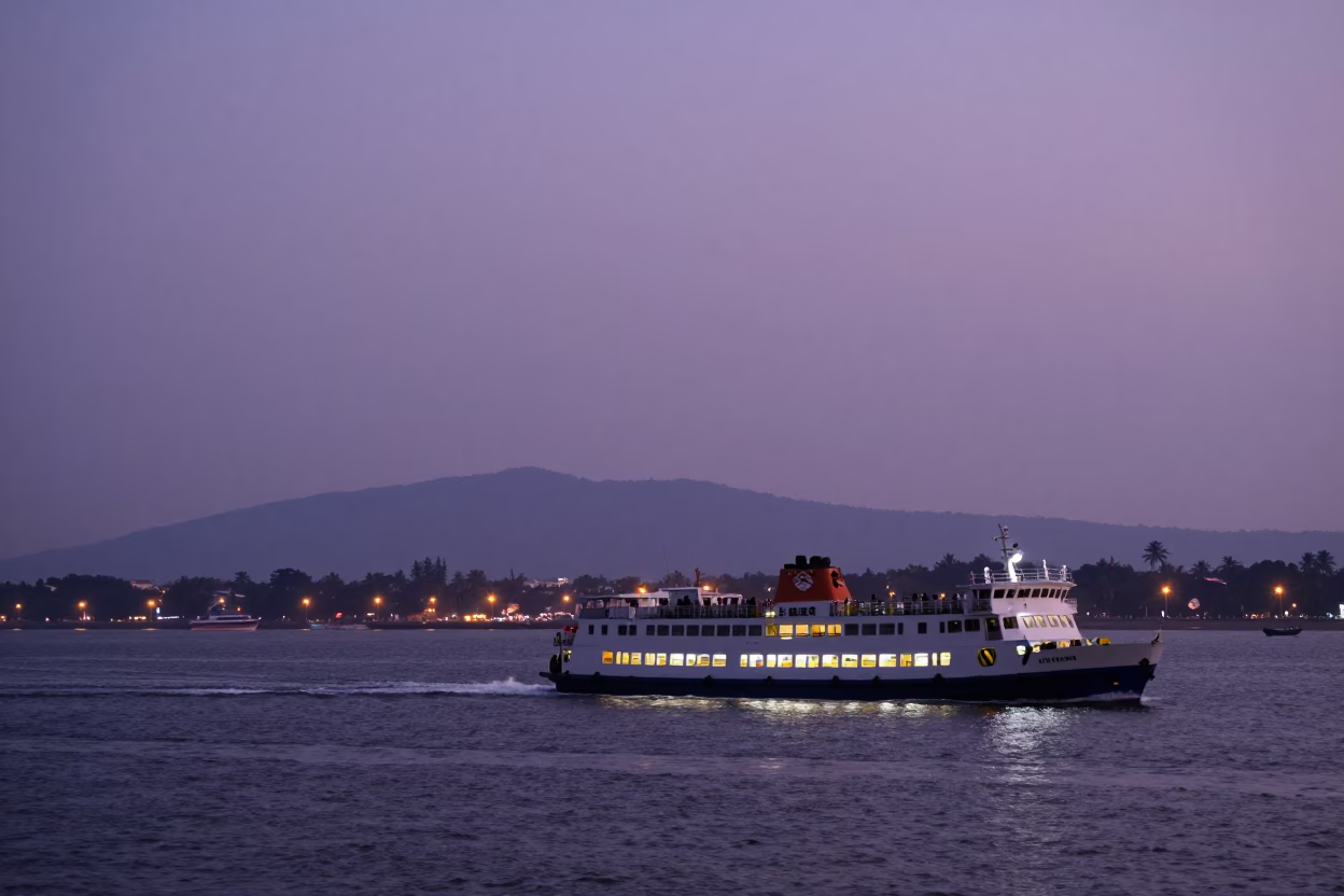Ferry Departure in Kochi at As City Lights Begin To Glow in in Kochi, India