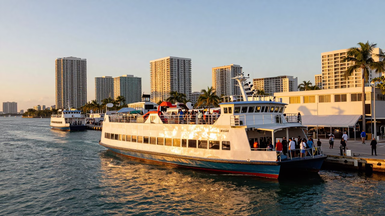 Ferry Dock at Golden Hour in Miami in in Miami, Florida, United States