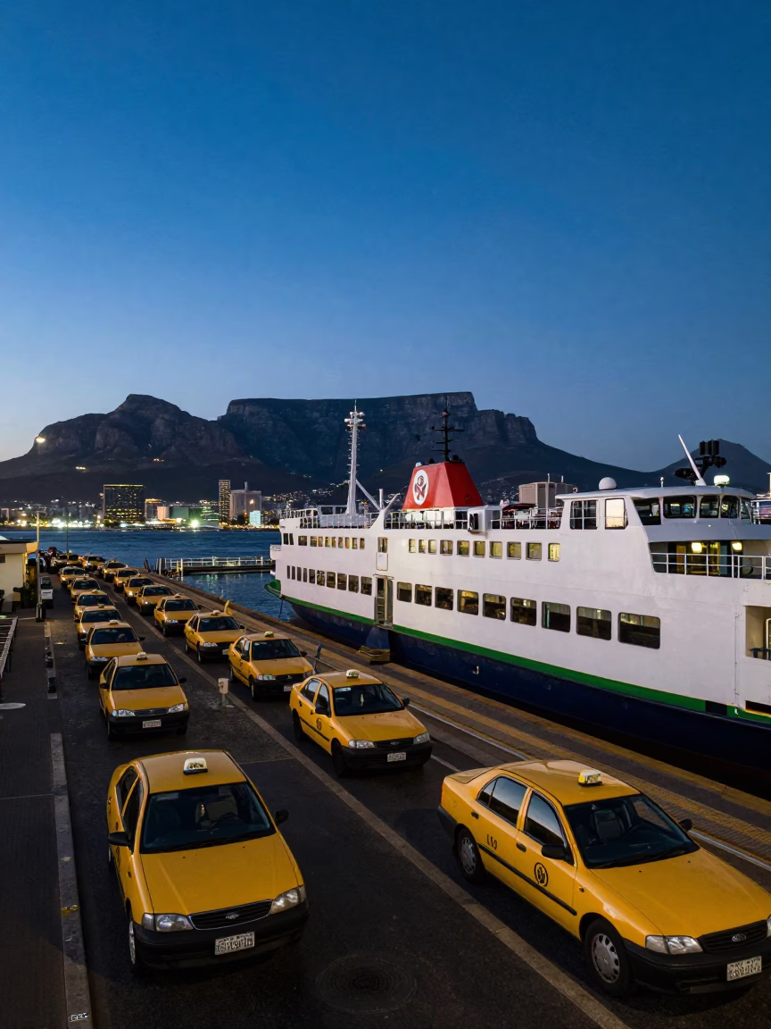 Ferry Dock in Cape Town at Twilight in in Cape Town, South Africa