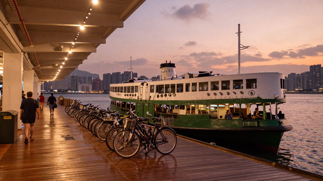 Ferry Dock in Hong Kong at Copper-toned Light Before Dusk in in Hong Kong, Hong Kong