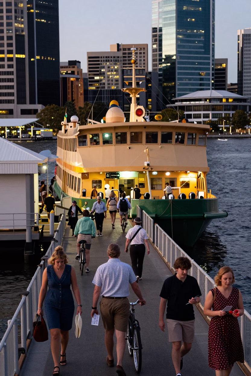 Ferry Dock in Perth at As City Lights Begin To Glow in in Perth, Western Australia, Australia