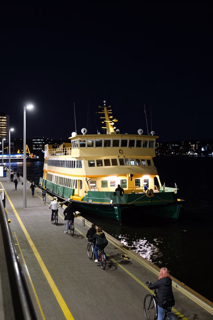 Ferry Docking in Hobart at The Deepest Night Sky Light in in Hobart, Tasmania, Australia