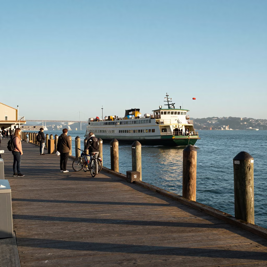 Ferry Docking in San Francisco at Clear Late-afternoon Light in in San Francisco, California, United States