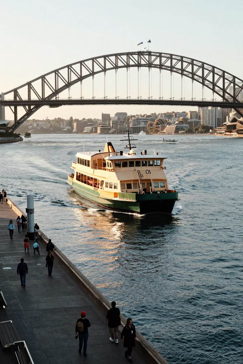 Ferry Docking just after sunrise in Sydney in in Sydney, New South Wales, Australia