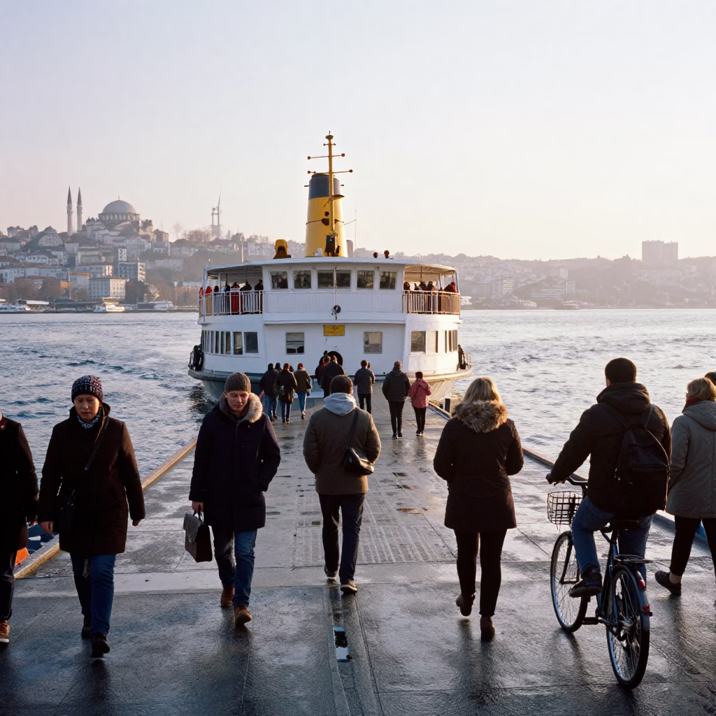 Ferry just after sunrise in Istanbul in in Istanbul, Turkey