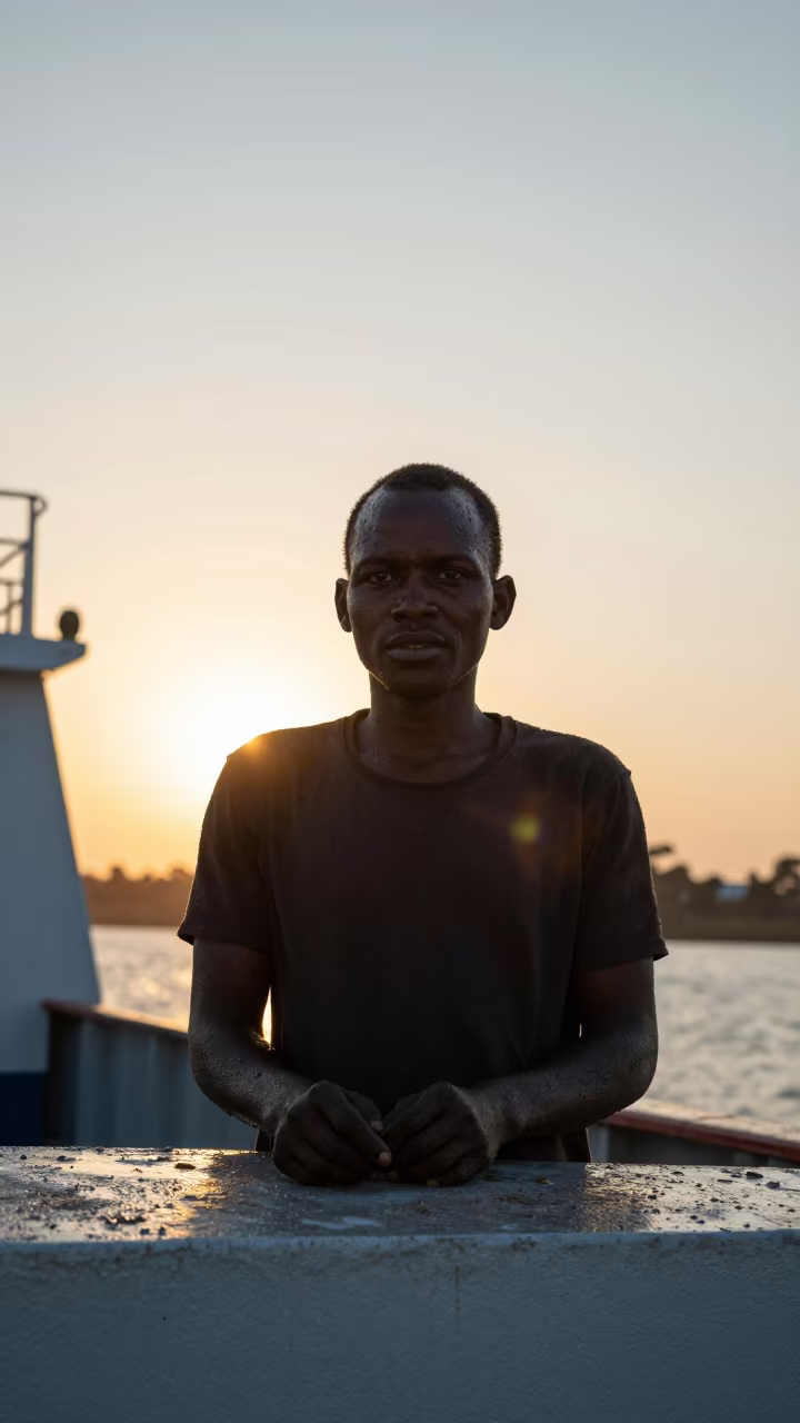 Ferry Mechanic Silhouette in Gitega Sunset in in Gitega
